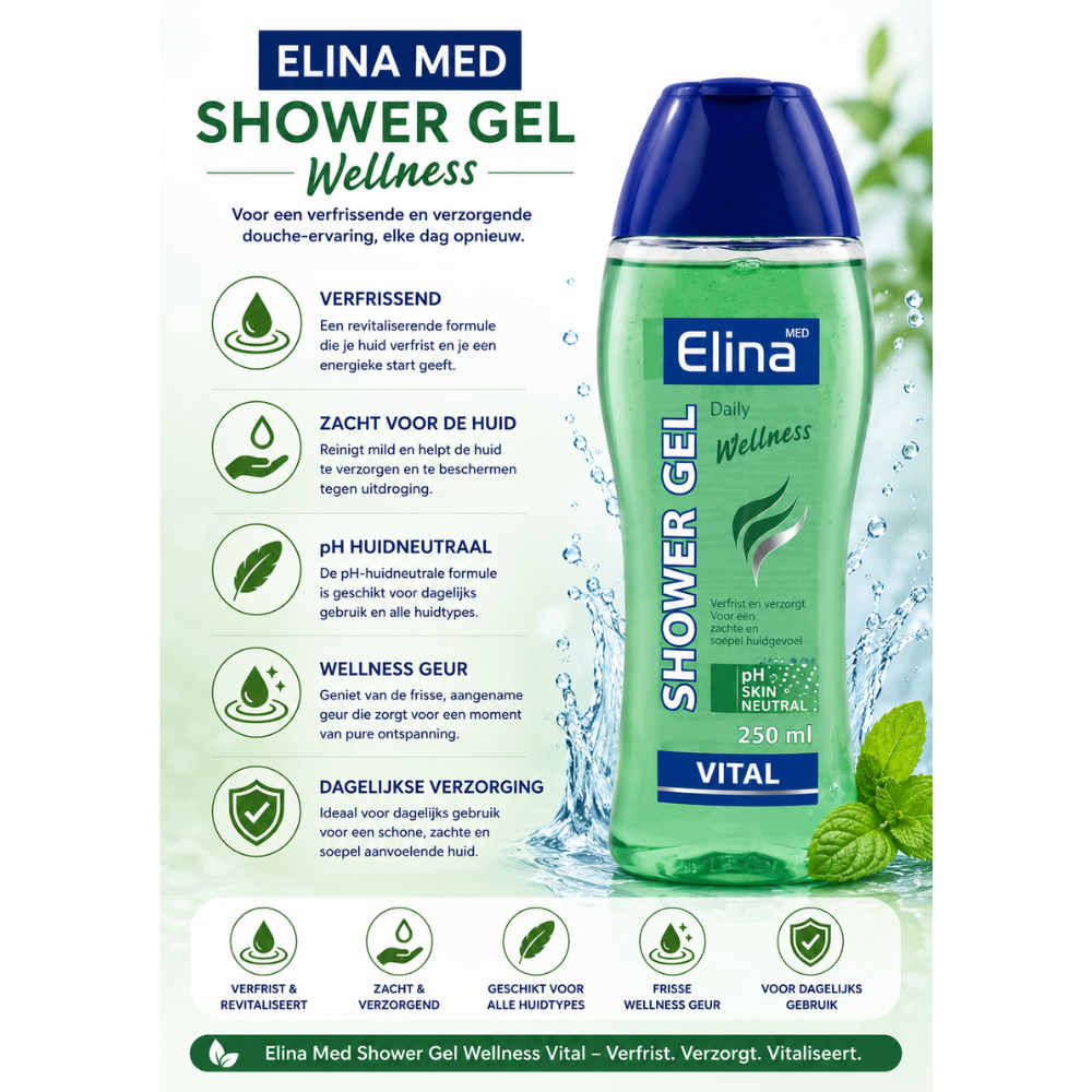 Elina Wellness Douchegel Vital 250 ml | Verzorgende Douchegel voor Alle Huidtypen