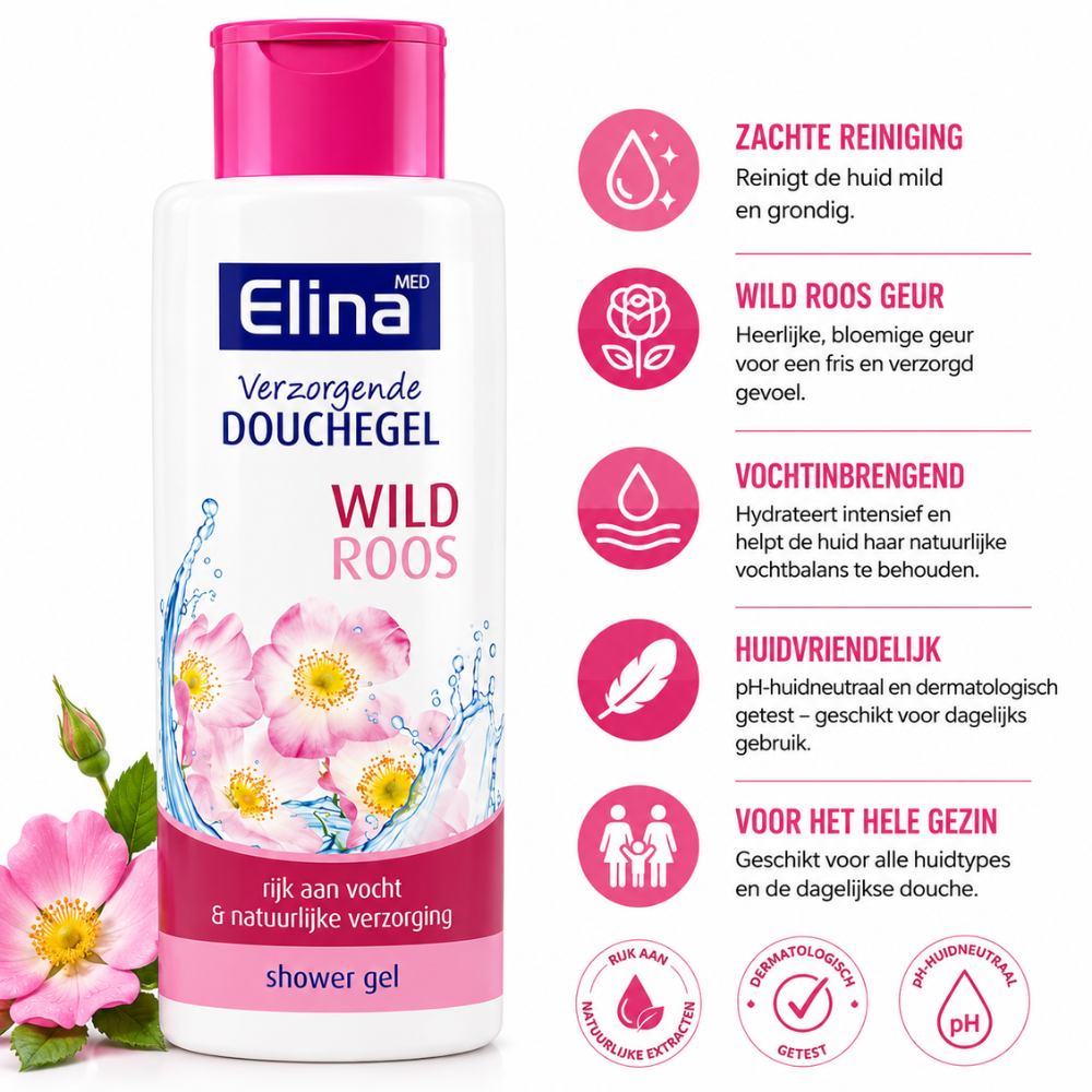 Elina Wild Rose Douchegel 250 ml | Verzorgende Douchegel met Wilde Roos Geur