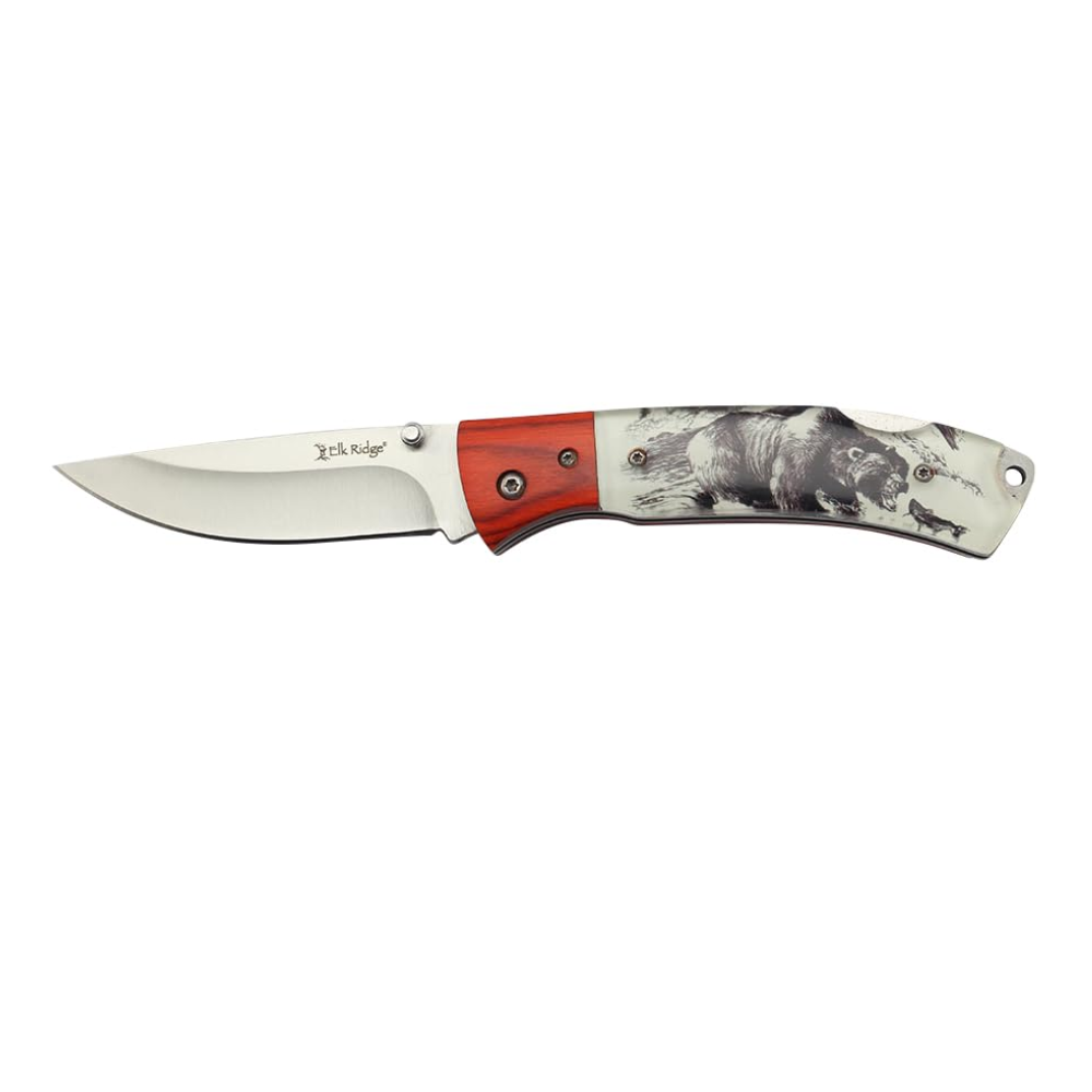 Elk Ridge Lockback vouwmes 3,25" 3Cr13 stalen lemmet acryl en houten handvat