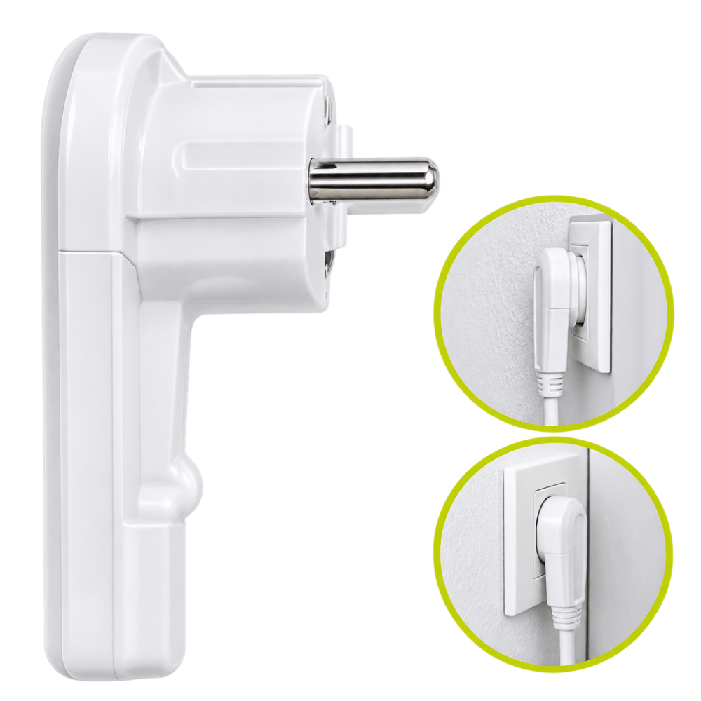 Extra Platte Haakse Stekker met Randaarde – 8 mm | 250V / 16A | Trekontlasting | Achter Meubels