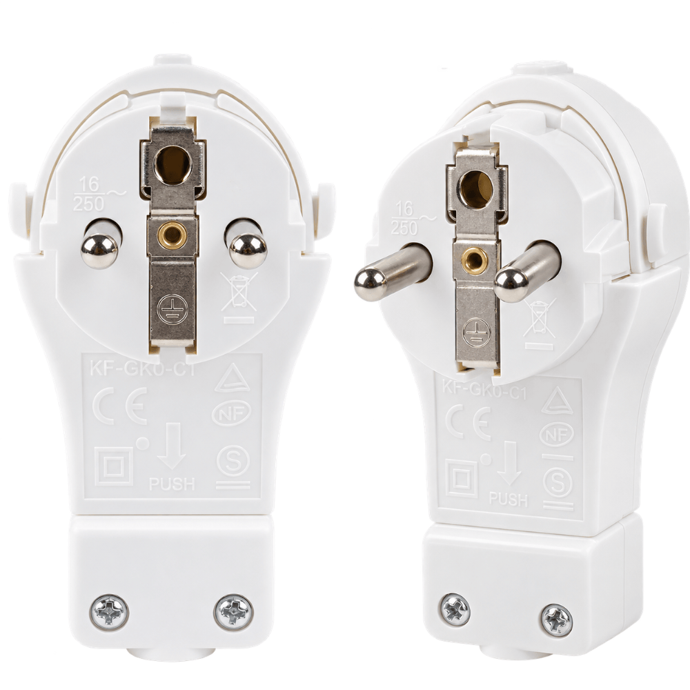 Extra Platte Haakse Stekker met Randaarde – 8 mm | 250V / 16A | Trekontlasting | Achter Meubels
