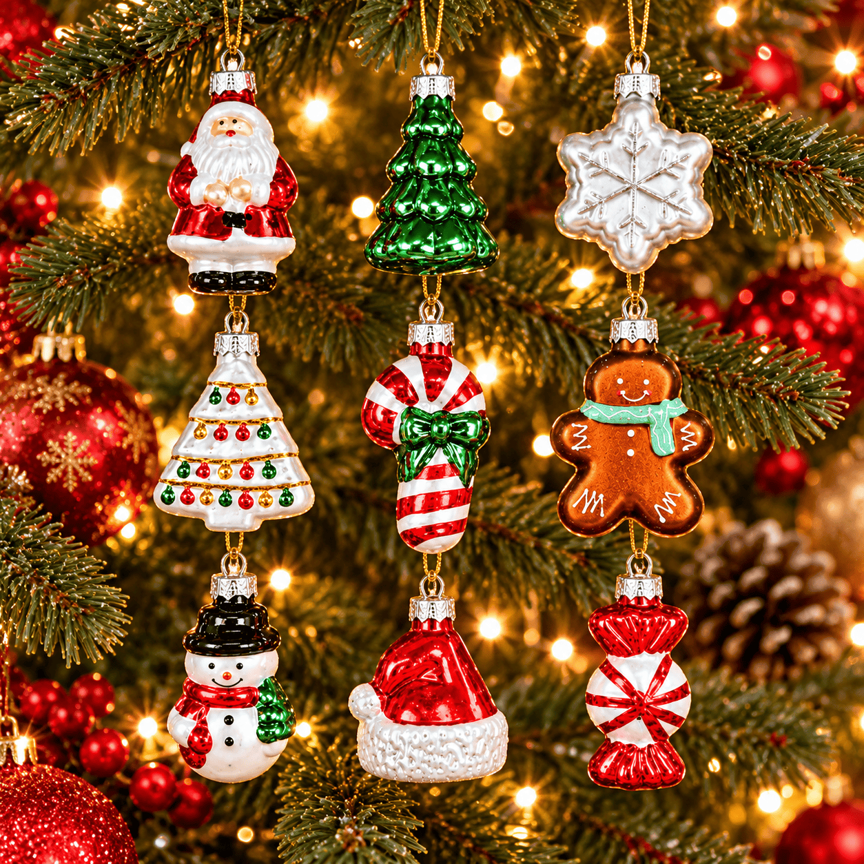 Kerstboomdecoratie Glas Figuren – Set van 9 Stuks, 6 cm
