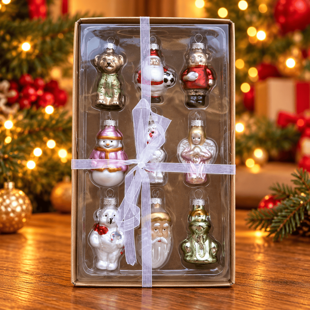 Kerstboomdecoratie Glas Figuren – Set van 9 Stuks, 6 cm
