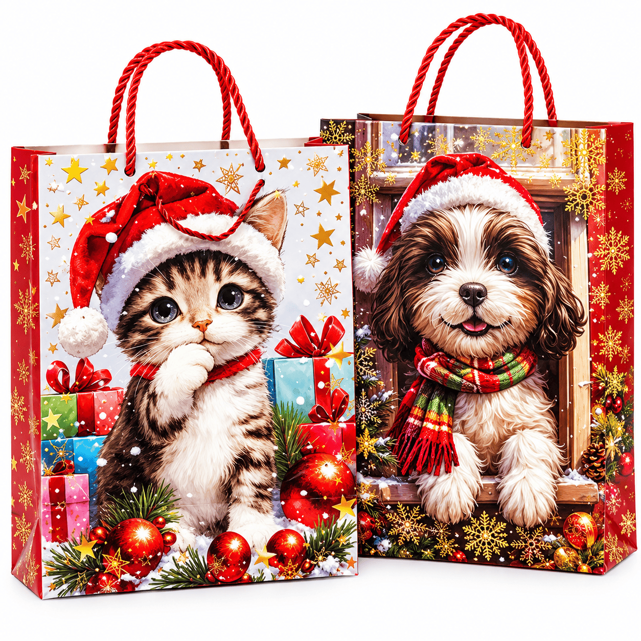 Kerstcadeautas 23 × 18 × 10 cm – Kitten/Puppy