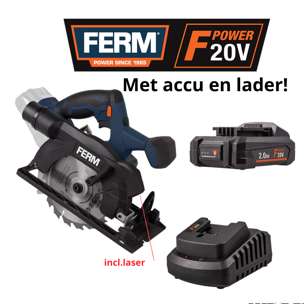 Ferm - Accu cirkelzaag 20V - 150mm - CSM1048 - F-Power- Incl. Accu en Lader