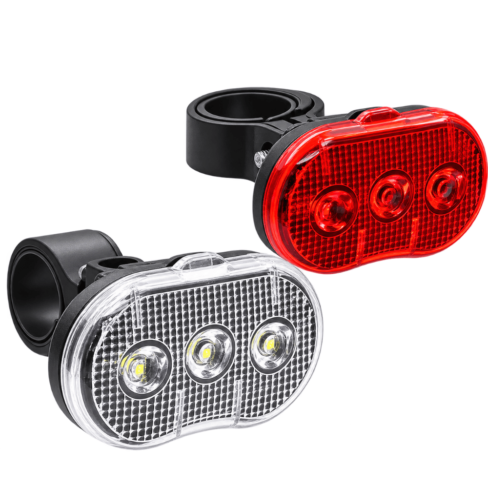 Benson LED Fietsverlichtingset – Voor- & Achterlicht | 3 LED | Incl. Batterijen | Stuur & Zadelpen