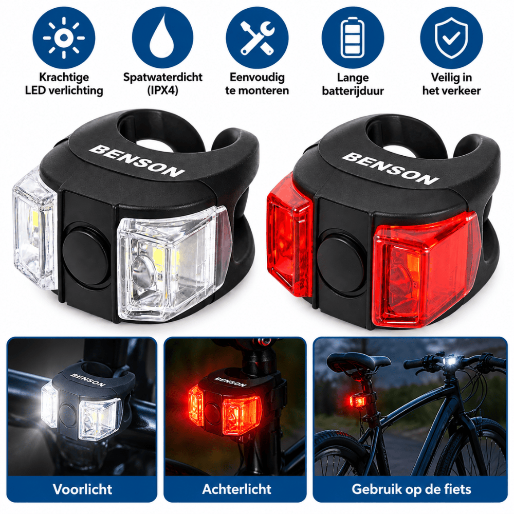 LED Fietsverlichtingset Siliconen 2-delig – Voor- & Achterlicht | Waterdicht | Incl. Batterijen