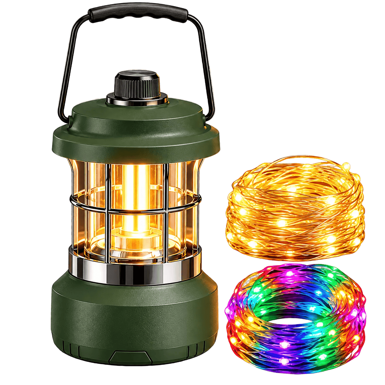 Oplaadbare Campinglamp met RGB-Lichtsnoer 10 m – 2-in-1, Groen