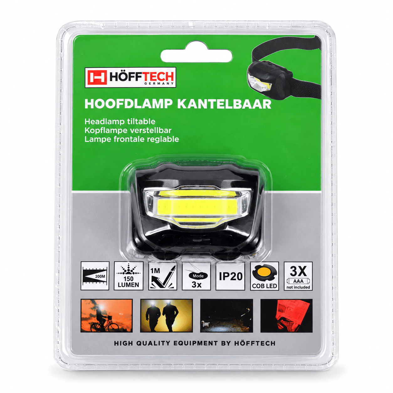 Kantelbare COB Hoofdlamp 3W – 150 Lumen, 3 Lichtstanden