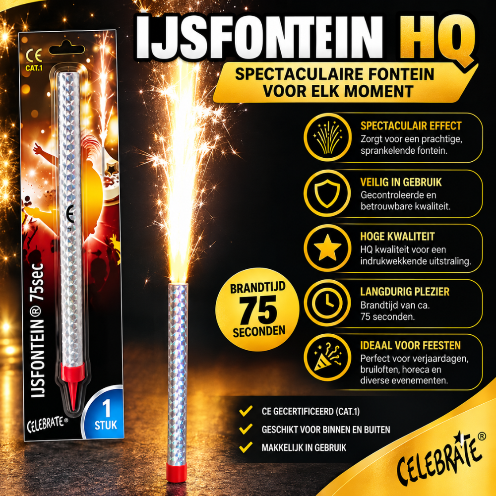 IJsfontein Lang 30 cm – 75 Sec | Rookarm | Indoor & Outdoor | Taart & Horeca