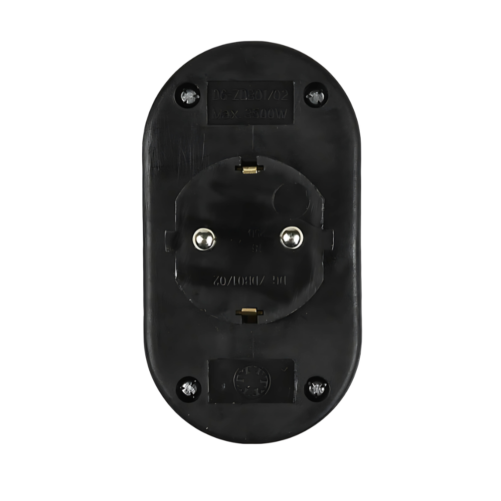 Stekker Duo Verloop + Ra (verticaal) Zwart - 16A / 250V - 3500 WATT