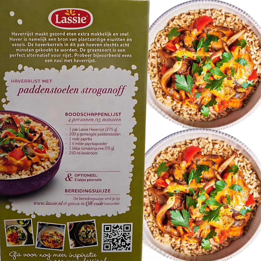 Lassie - Paddestoelen Stroganoff met haver rijst - recept