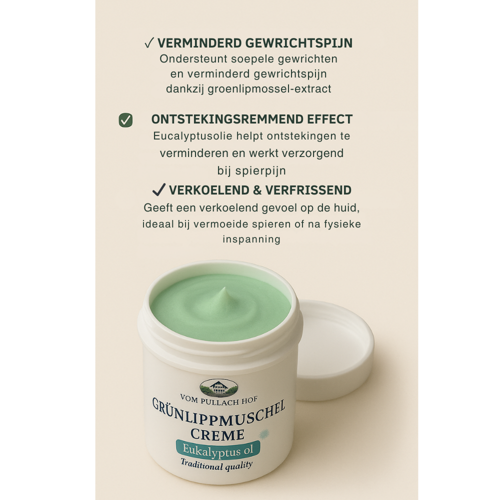 Grünlippmuschel Crème met Eucalyptusolie – Voor Huid - Spieren - Gewrichten