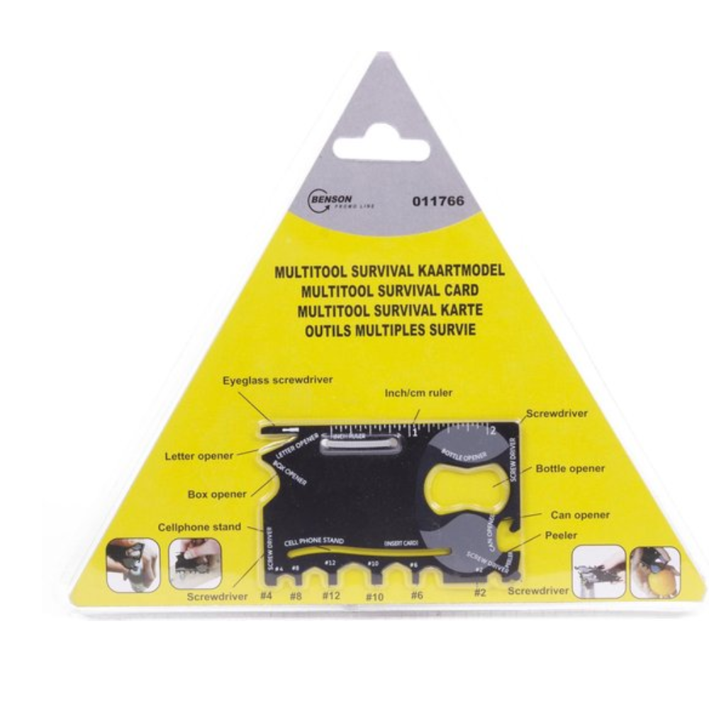 Multitool Survival Kaart - Kamperen - Hiking - 17 opties