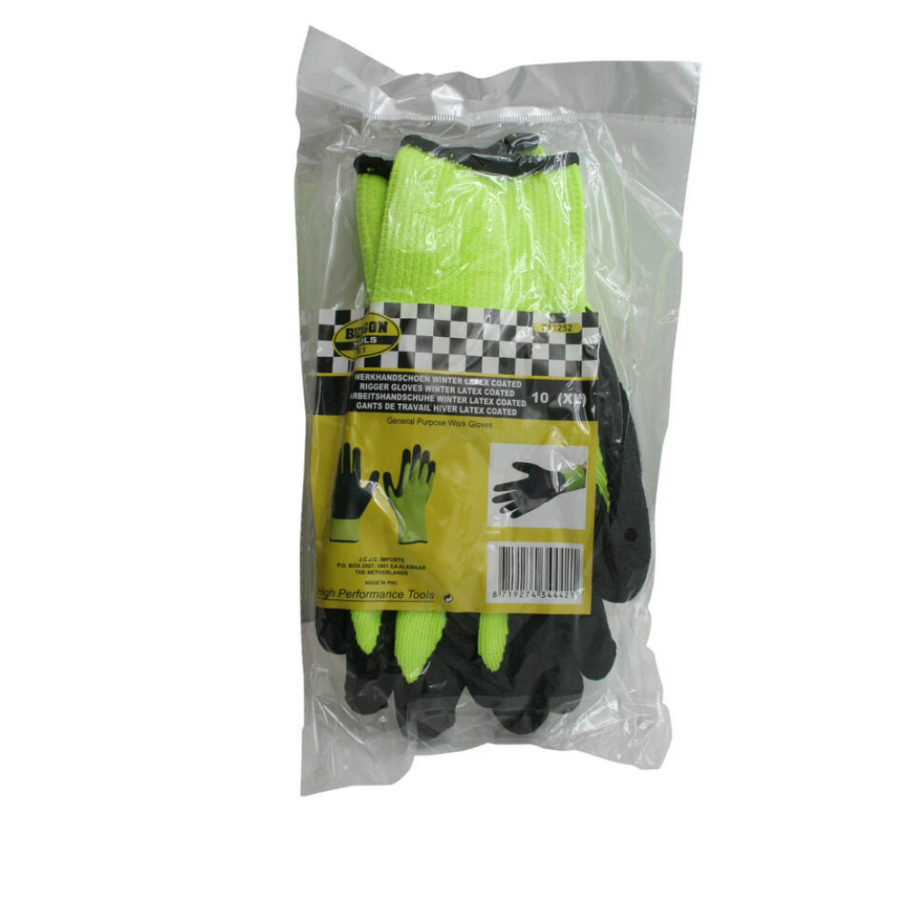 Hofftech Winterhandschoenen Latex XL / Maat 10 Grip Gebreide Neon-Geel