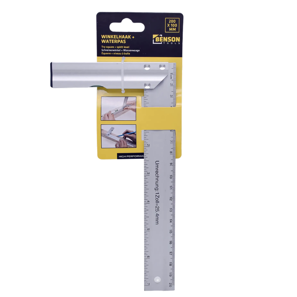 Hofftech Winkelhaak met Waterpas - 200 x 100 mm