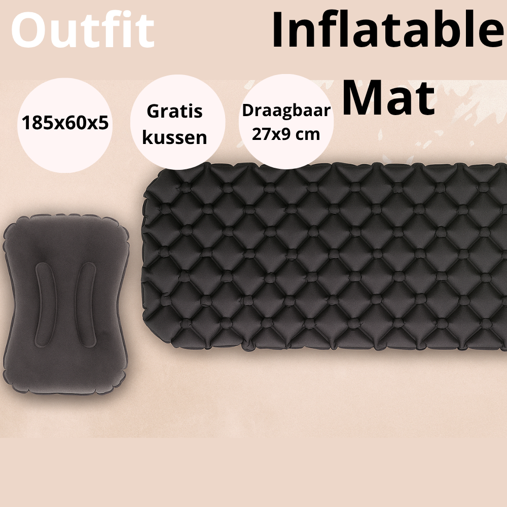 Campingmat met kussen - Slaapmat - 185x57x10 - Snel opblaasbaar - Opblaas matras