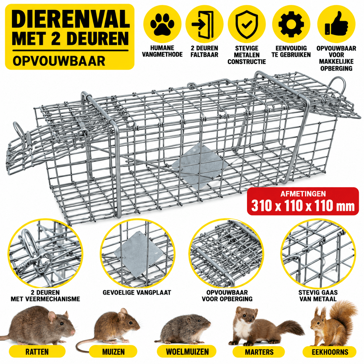 Opvouwbare Dierenval met 2 Deuren – 31 × 11 × 11 cm