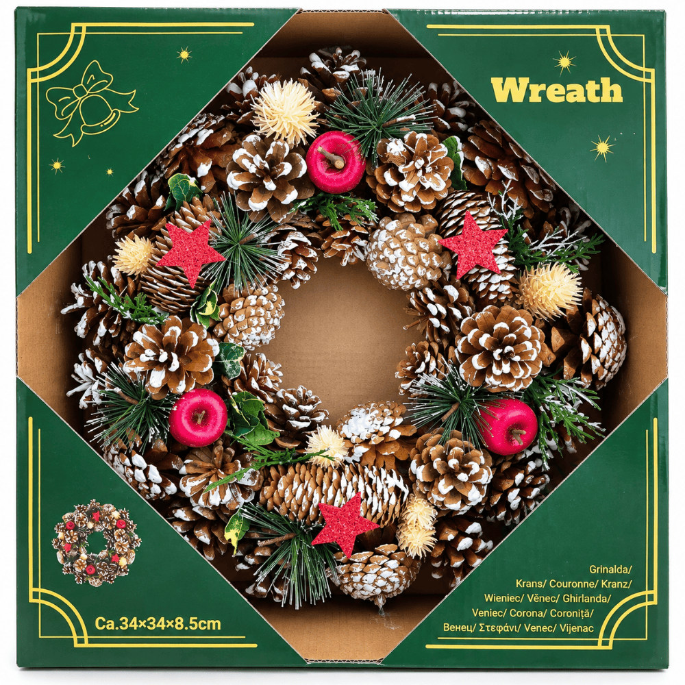 Luxe Kerstkrans Ø 34 cm – Dennennaalden & Dennenappels | FSC®-gecertificeerd | 4 Varianten