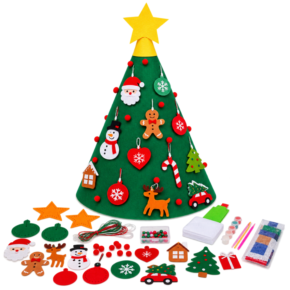 Kids Kingdom Vilten Kerstboom 60x50 cm – Versieren met Hangertjes & Diamanten | Vanaf 3 jaar