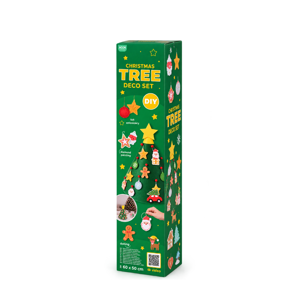 Kids Kingdom Vilten Kerstboom 60x50 cm – Versieren met Hangertjes & Diamanten | Vanaf 3 jaar