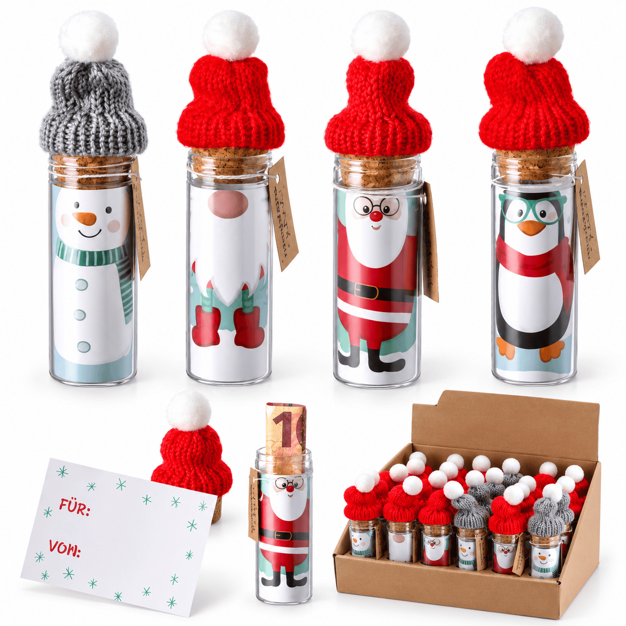 Geldcadeau Verpakking Kerst – Glazen Buisje met Wintermuts