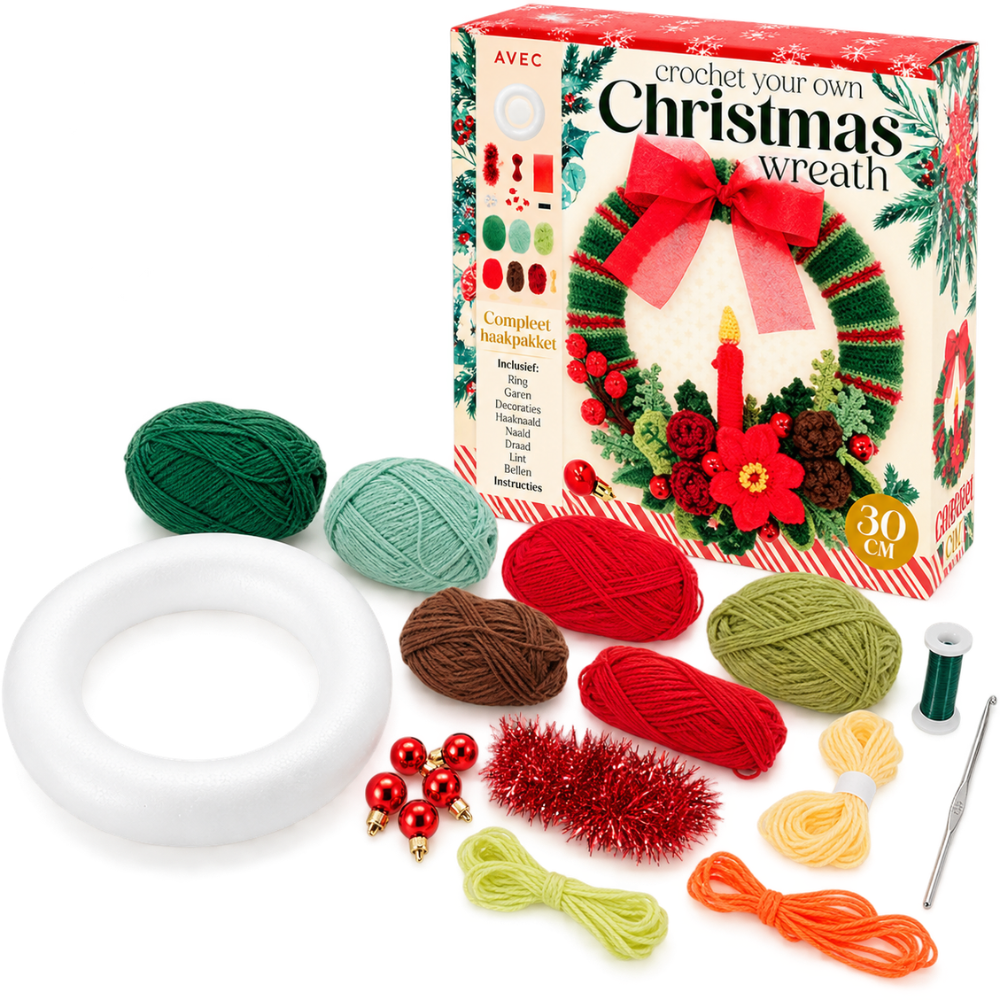 Kerstkrans Haakpakket DIY – 30 cm | Complete Set | Zelf Haken | Kerstdecoratie