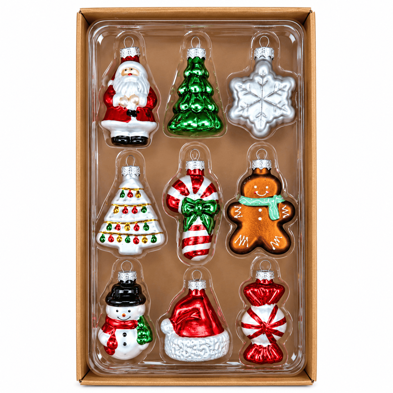 Kerstboomdecoratie Glas Figuren – Set van 9 Stuks, 6 cm