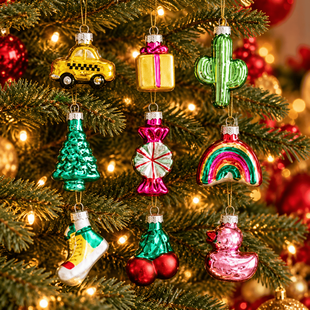 Kerstboomdecoratie Glas Figuren – Set van 9 Stuks, 6 cm