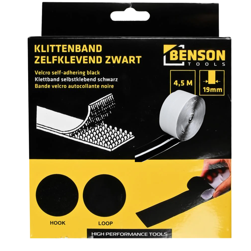 Klittenband zelfklevend zwart 4,5 m