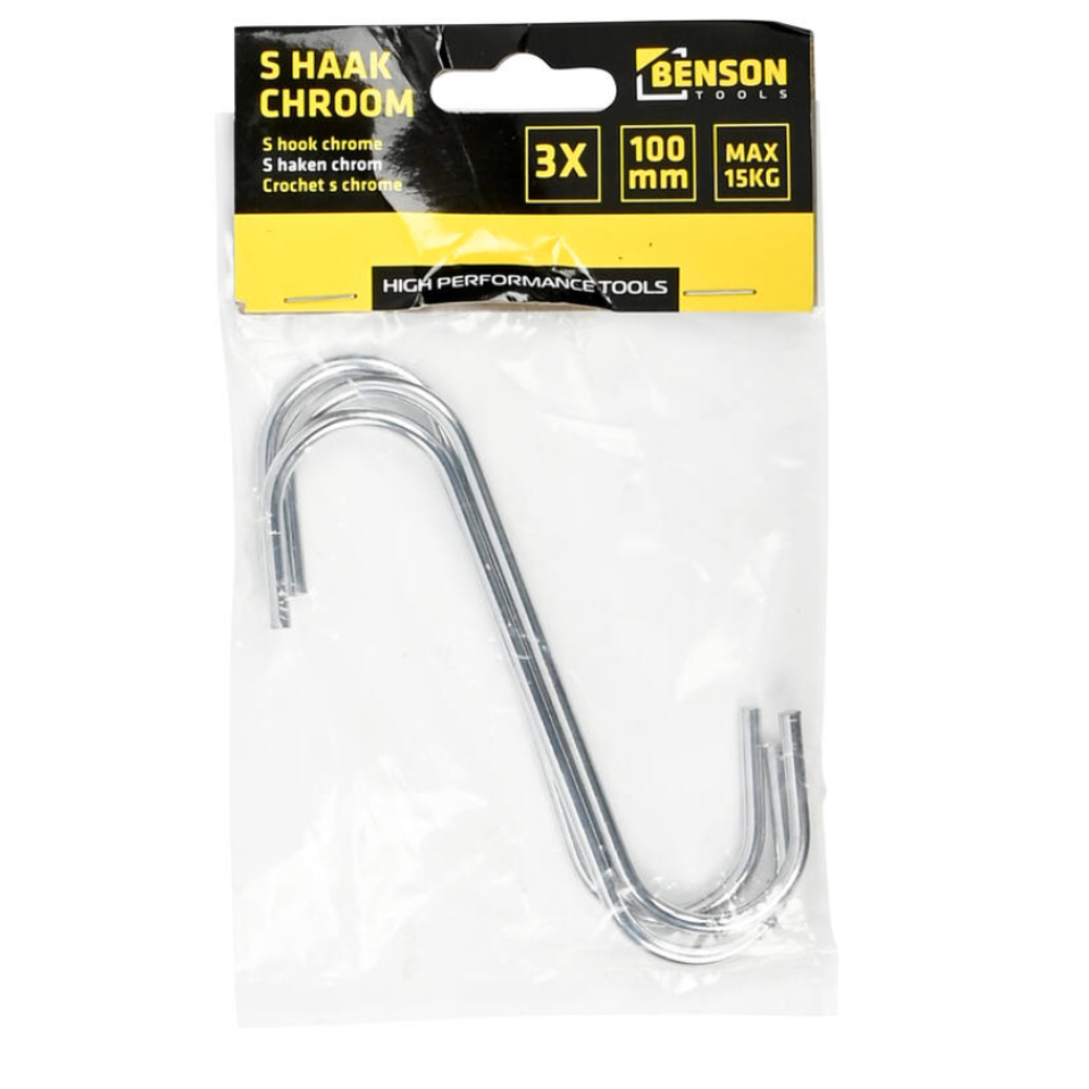 S-Haak Chroom / 100 mm (3 stuks)