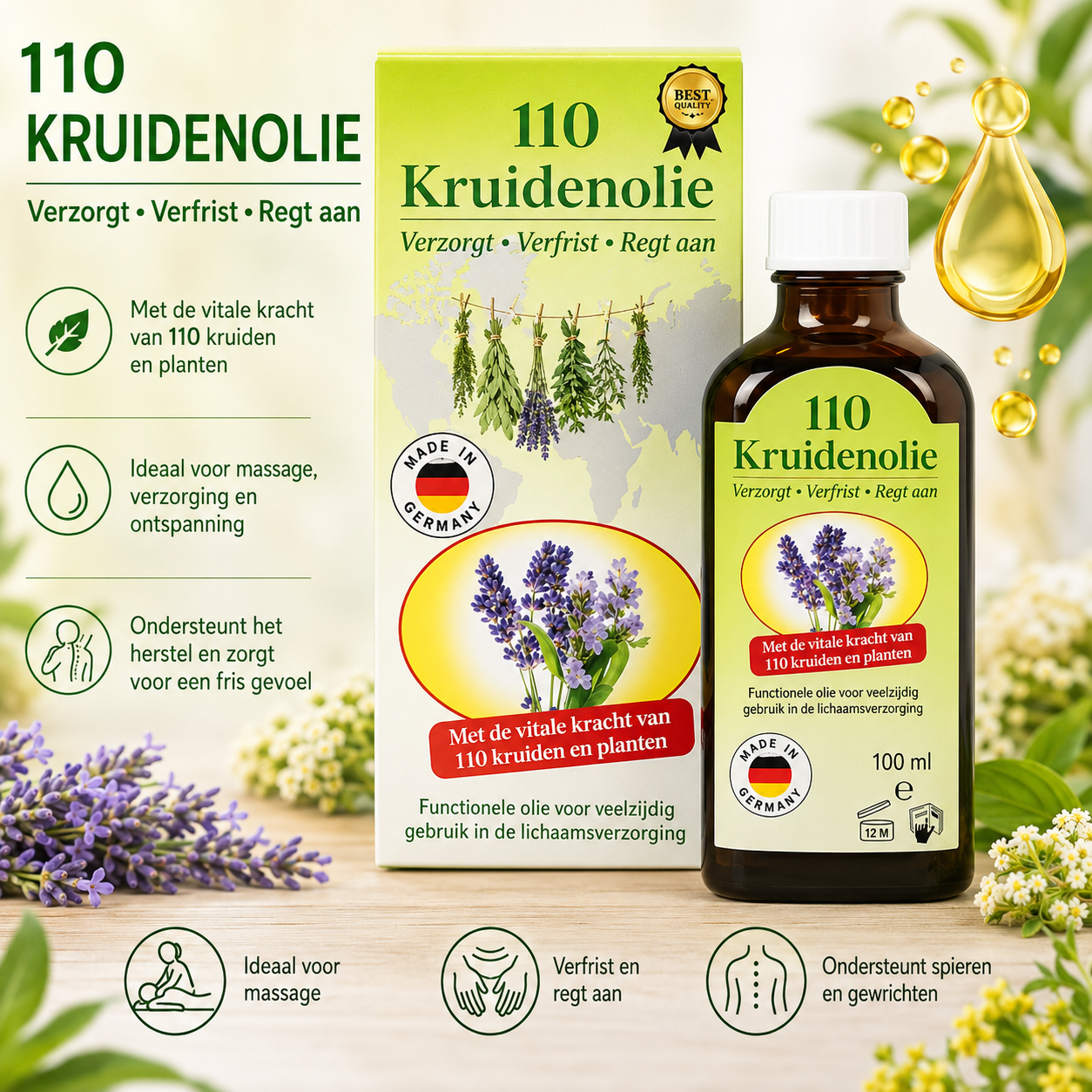 110 Kruidenolie Massageolie 100ml | Lavendel & Pepermunt | Kräuteröl