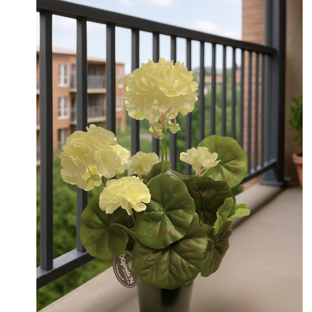 Room/Wit kleur Geranium Kunstplant in Pot – Sfeervol en Onderhoudsvrij - 37cm