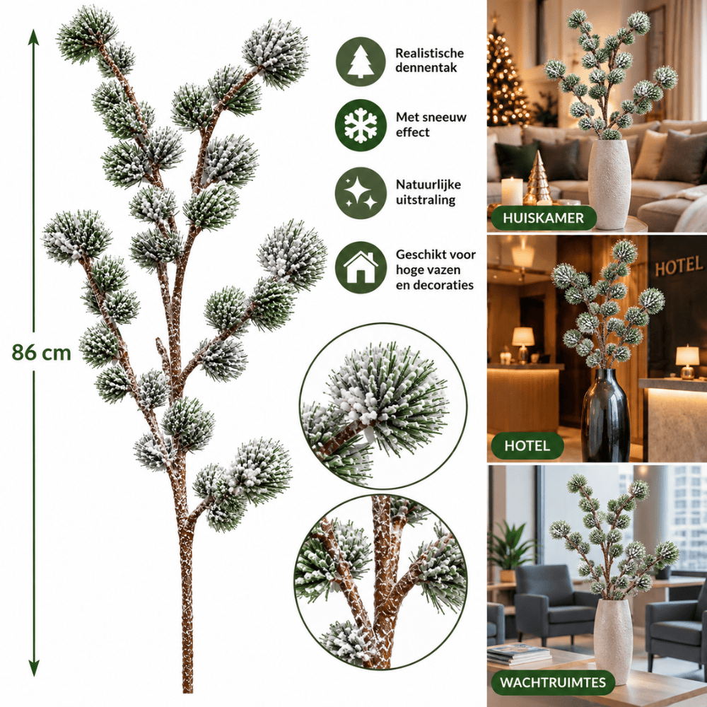 Larix Grey Green Kunsttak 86 cm met Sneeuw – Winterdecoratie | Kerstversiering | Interieurdecoratie