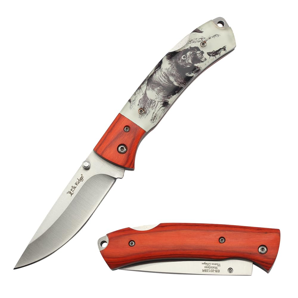Elk Ridge Lockback vouwmes 3,25" 3Cr13 stalen lemmet acryl en houten handvat