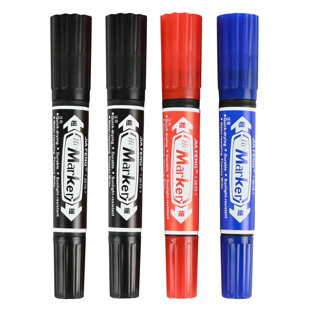 Permanente Markers Set 4 Stuks – Dubbele Punt | Zwart, Blauw & Rood | Water- & Wrijfbestendig