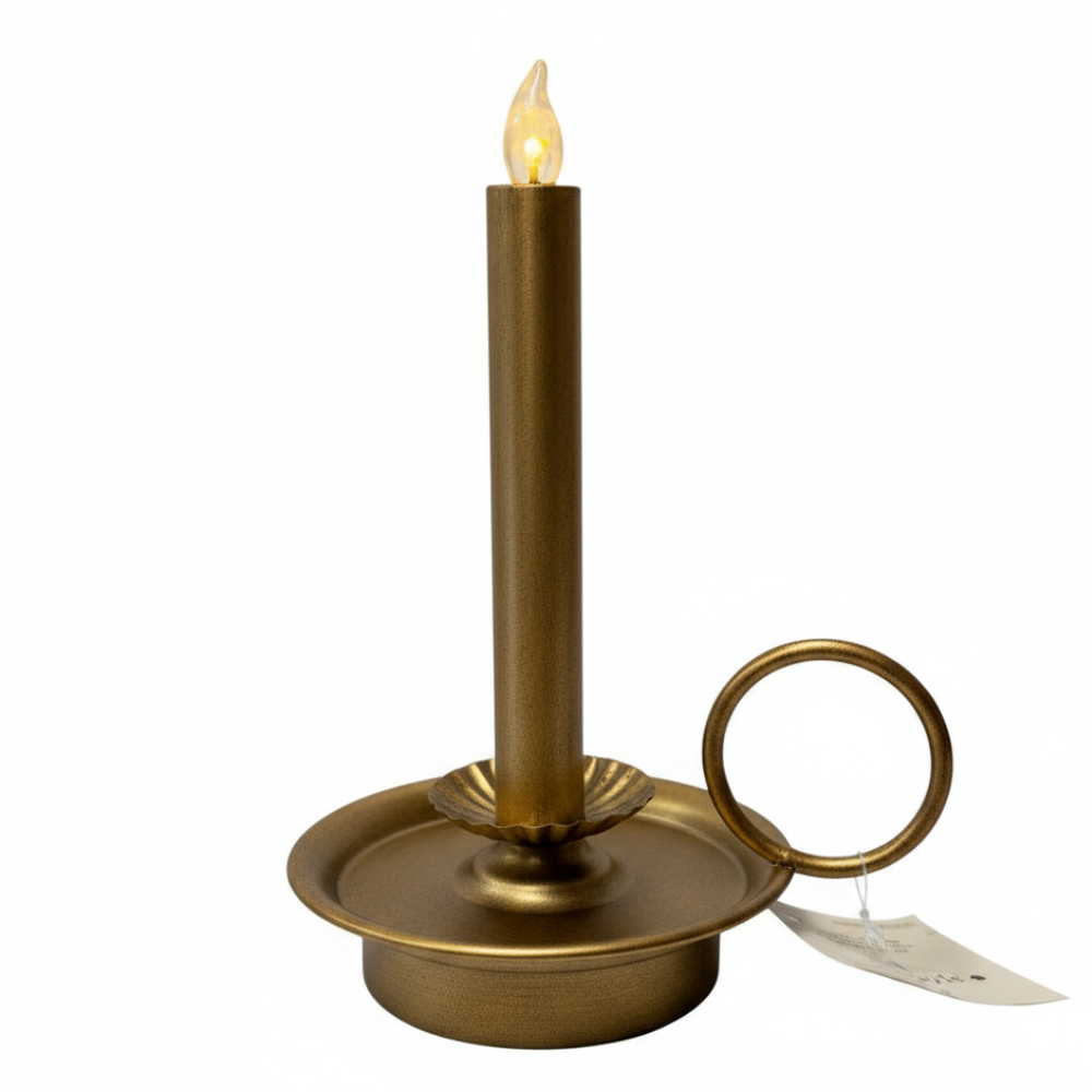 Metalen Kandelaar Ring - met LED Kaars – Real Flame Effect – Goudkleur – 23 cm –  2x AA - Metaal