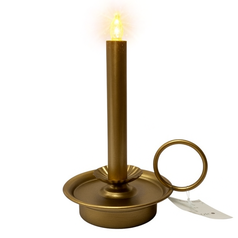 Metalen Kandelaar Ring - met LED Kaars – Real Flame Effect – Goudkleur – 23 cm –  2x AA - Metaal