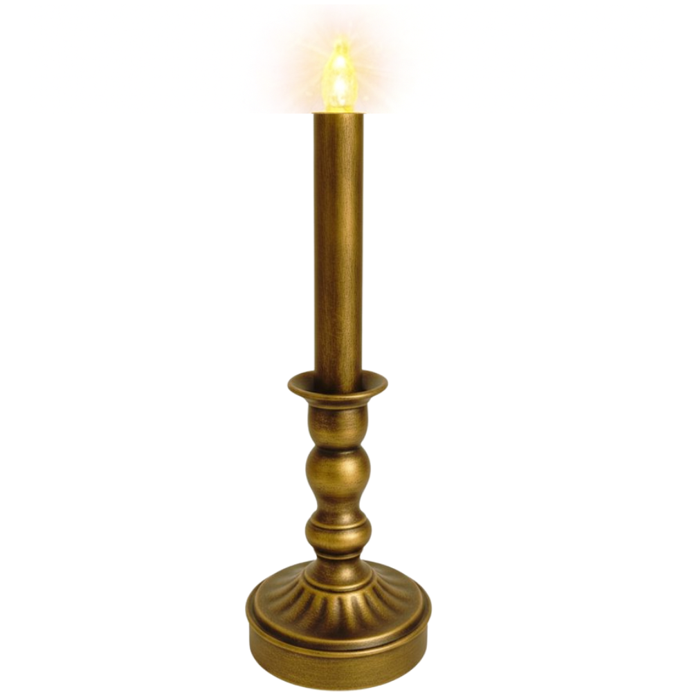 Metalen Kandelaar met LED Kaars – Real Flame Effect – Goudkleur – 28 cm –  2x AA - Metaal