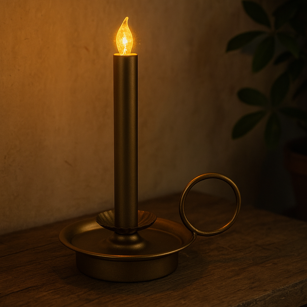 Metalen Kandelaar Ring - met LED Kaars – Real Flame Effect – Goudkleur – 23 cm –  2x AA - Metaal