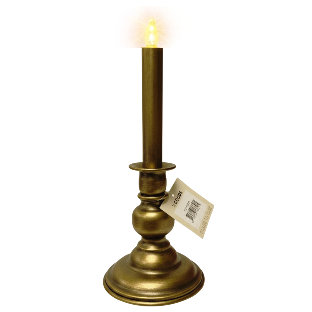 Metalen Kandelaar met LED Kaars – Real Flame Effect – Goudkleur – 28 cm –  2x AA - Metaal