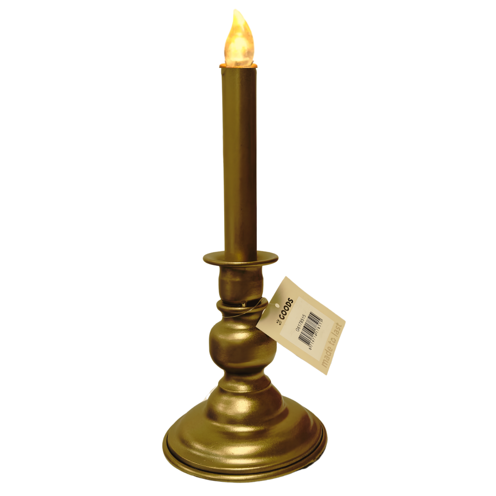 Metalen Kandelaar met LED Kaars – Real Flame Effect – Goudkleur – 28 cm –  2x AA - Metaal