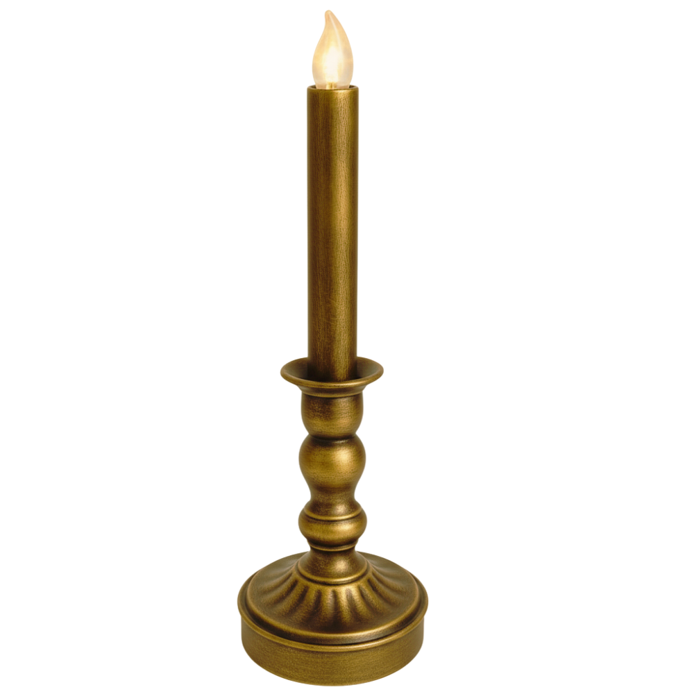 Metalen Kandelaar met LED Kaars – Real Flame Effect – Goudkleur – 28 cm –  2x AA - Metaal