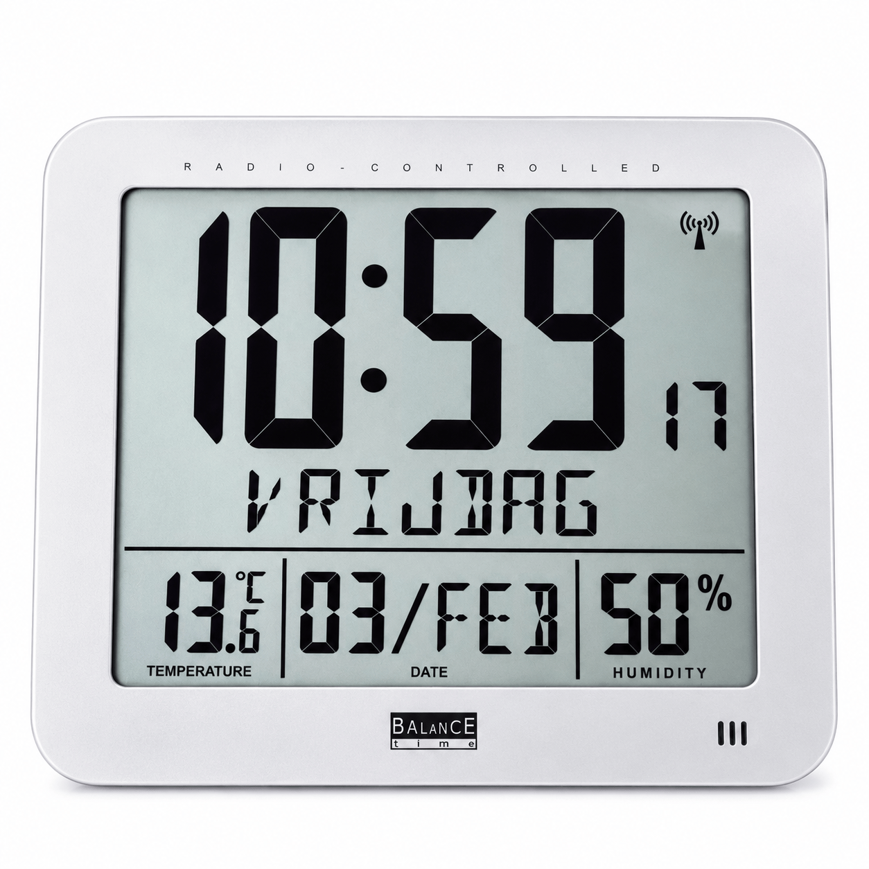 Radiogestuurde LCD-Wandklok met Alarm, Thermometer en Hygrometer