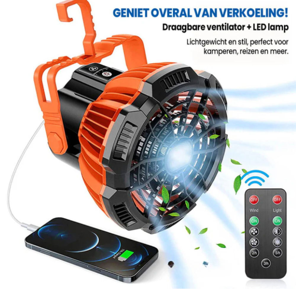 Draagbare Outdoor Camping USB Opladen Afstandsbediening Fan met LED-licht