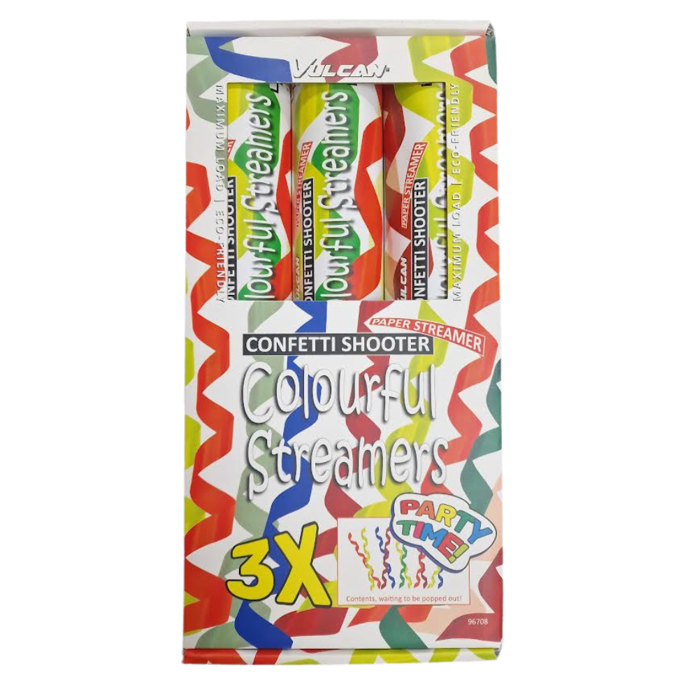 Confetti shooter colourful streamers - 3 stuks