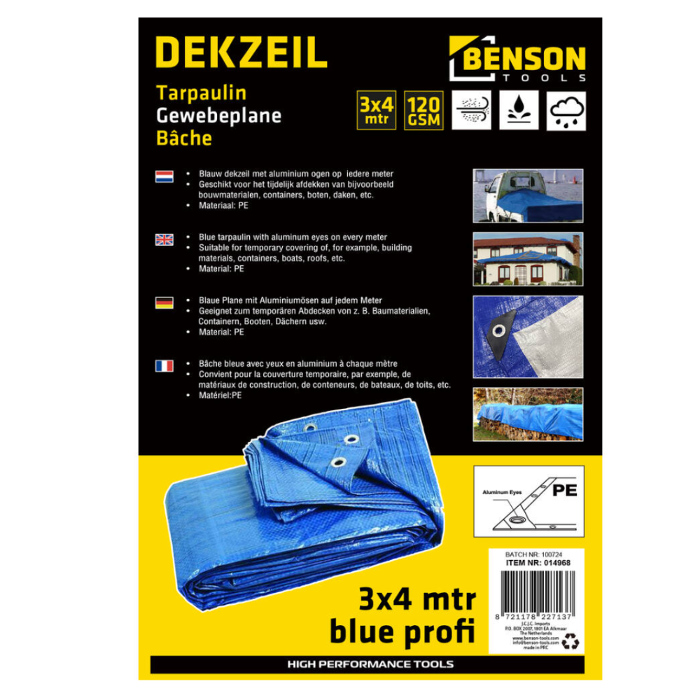 Dekzeil 3 x 4 mtr blauw profi