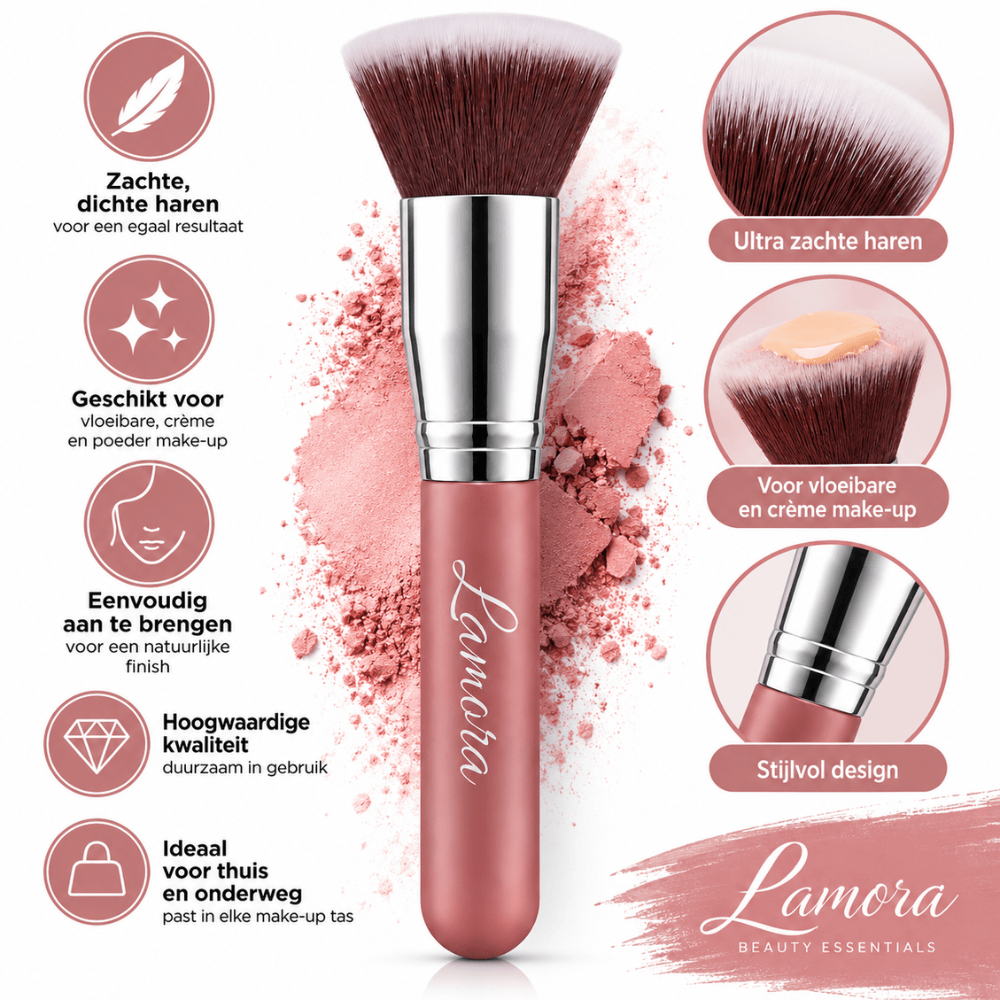 Kabuki Foundation Brush Roze – Zacht & Multifunctioneel | Lamora | Make-upkwast