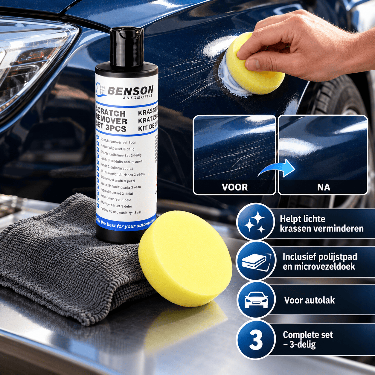 Krasverwijderaar Auto Set 250 g – Met Microvezeldoek en Spons