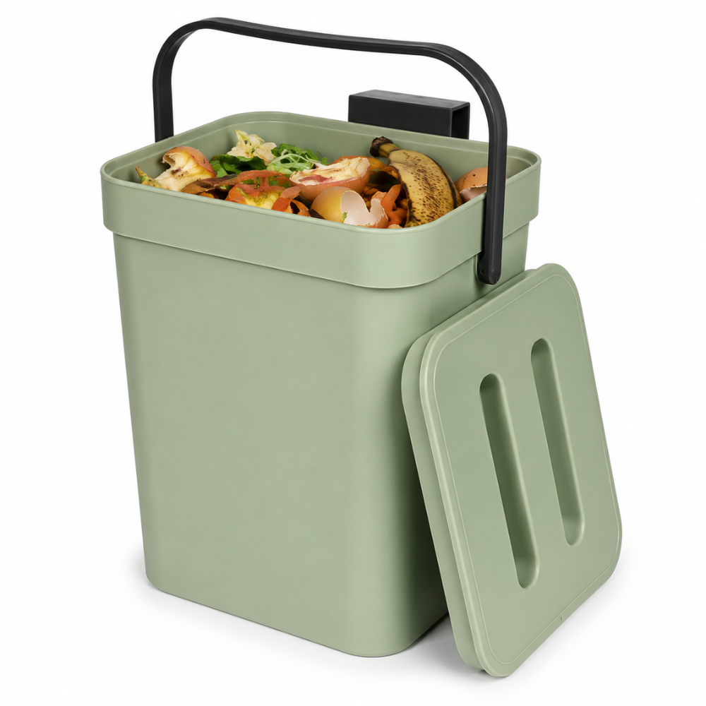 Compacte Prullenbak 3 Liter – Groen – Afvalbak voor Keuken, Kantoor, Camper &amp; Caravan
